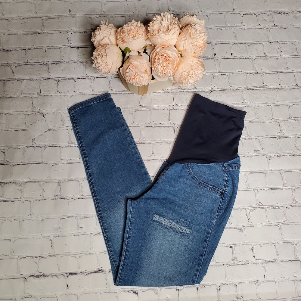a:glow Distressed Skinny Maternity Jeans Size 8